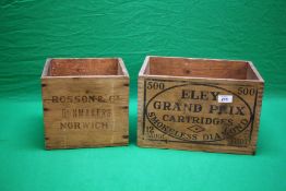 VINTAGE WOODEN "ELEY GRAND PRIX" CARTRIDGE BOX AND VINTAGE WOODEN "ROSSON & CO GUNMAKERS NORWICH"