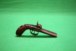 AN ANTIQUE SIDE BY SIDE PERCUSSION CAP PISTOL, BOTH BARRELS UNSCREW,