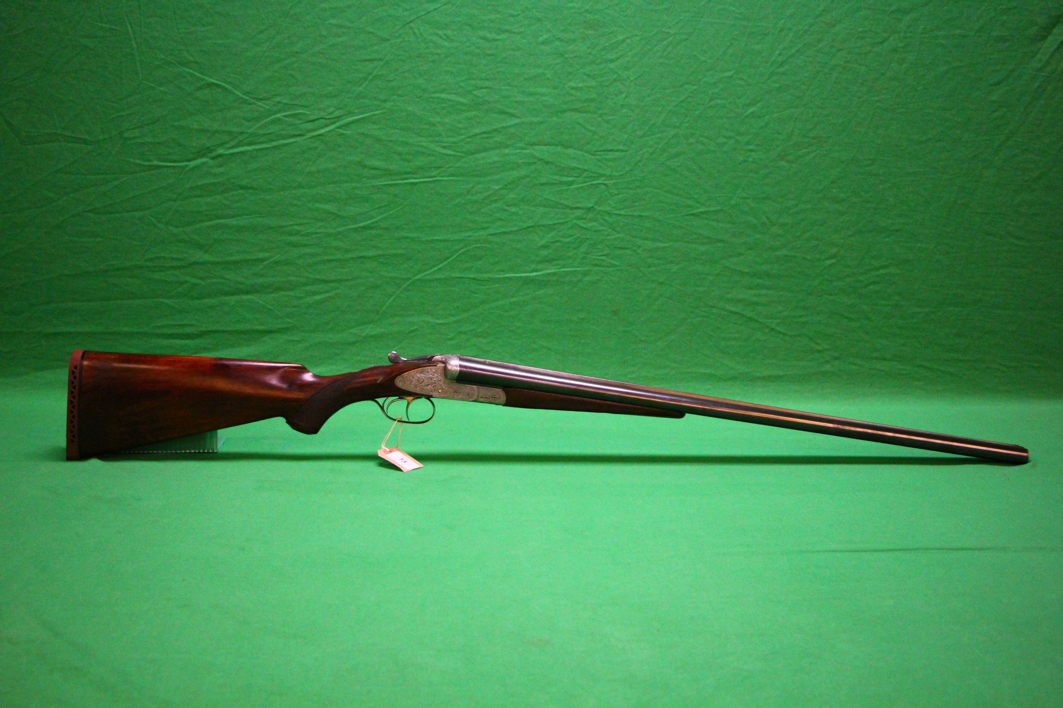 A 12 BORE HAENEL SIDE BY SIDE SHOTGUN SIDE LOCK, EJECTOR, 28.