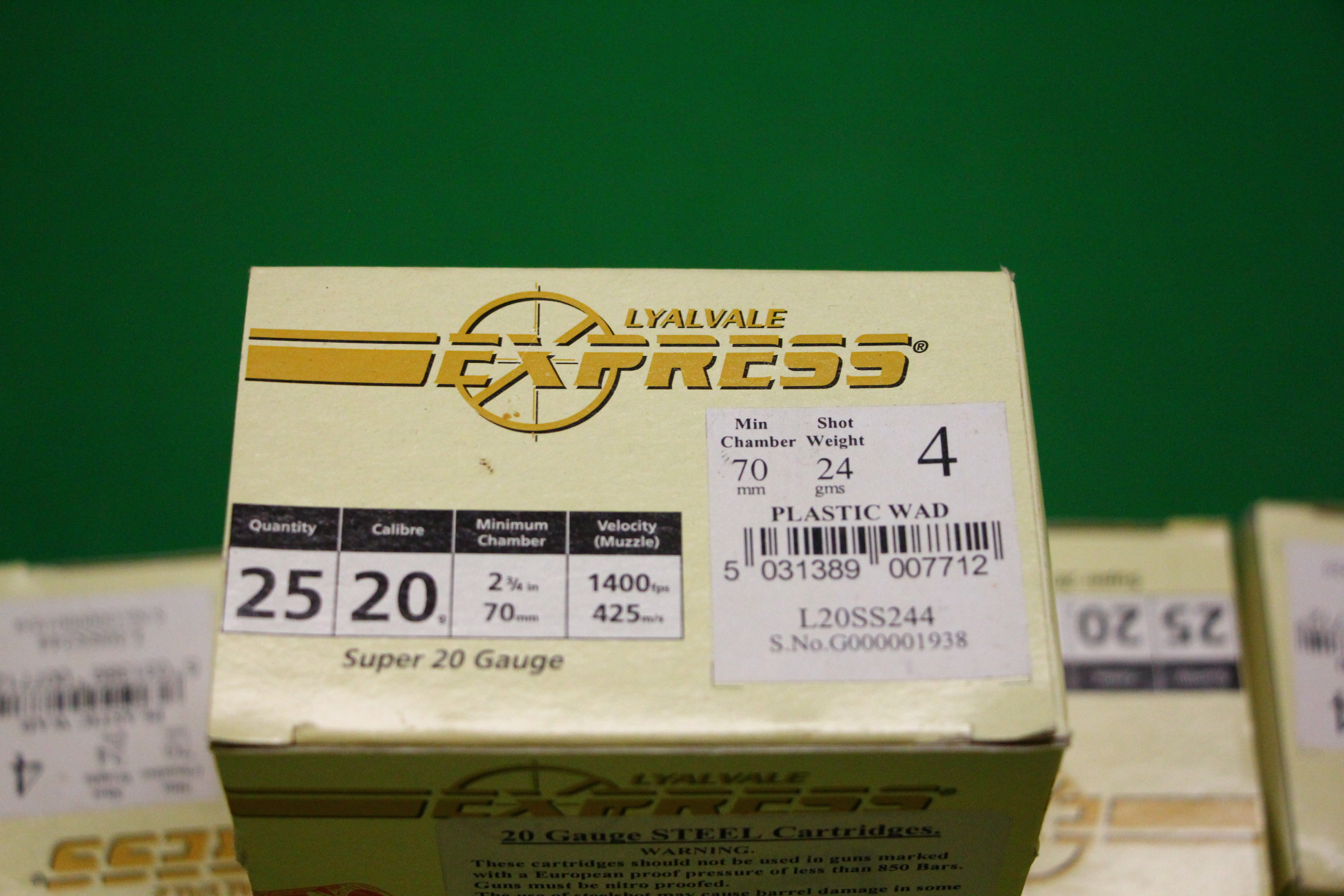 225 X 20 GAUGE LYALVALE EXPRESS 24 GRAM 4 SHOT SUPER 20 CARTRIDGES - (TO BE COLLECTED IN PERSON BY - Image 3 of 3