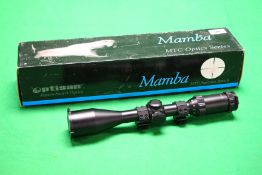 A BOXED OPTISAR MAMBA 3-12X44 LITE RIFLE SCOPE WITH 14MM MOUNTS