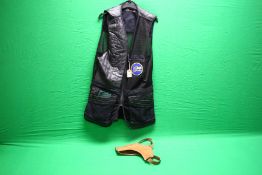 A DEERHUNTER SIZE L SKEET JACKET WITH PADDED SHOULDER AND PROTECTIVE SHOULDER STRAP