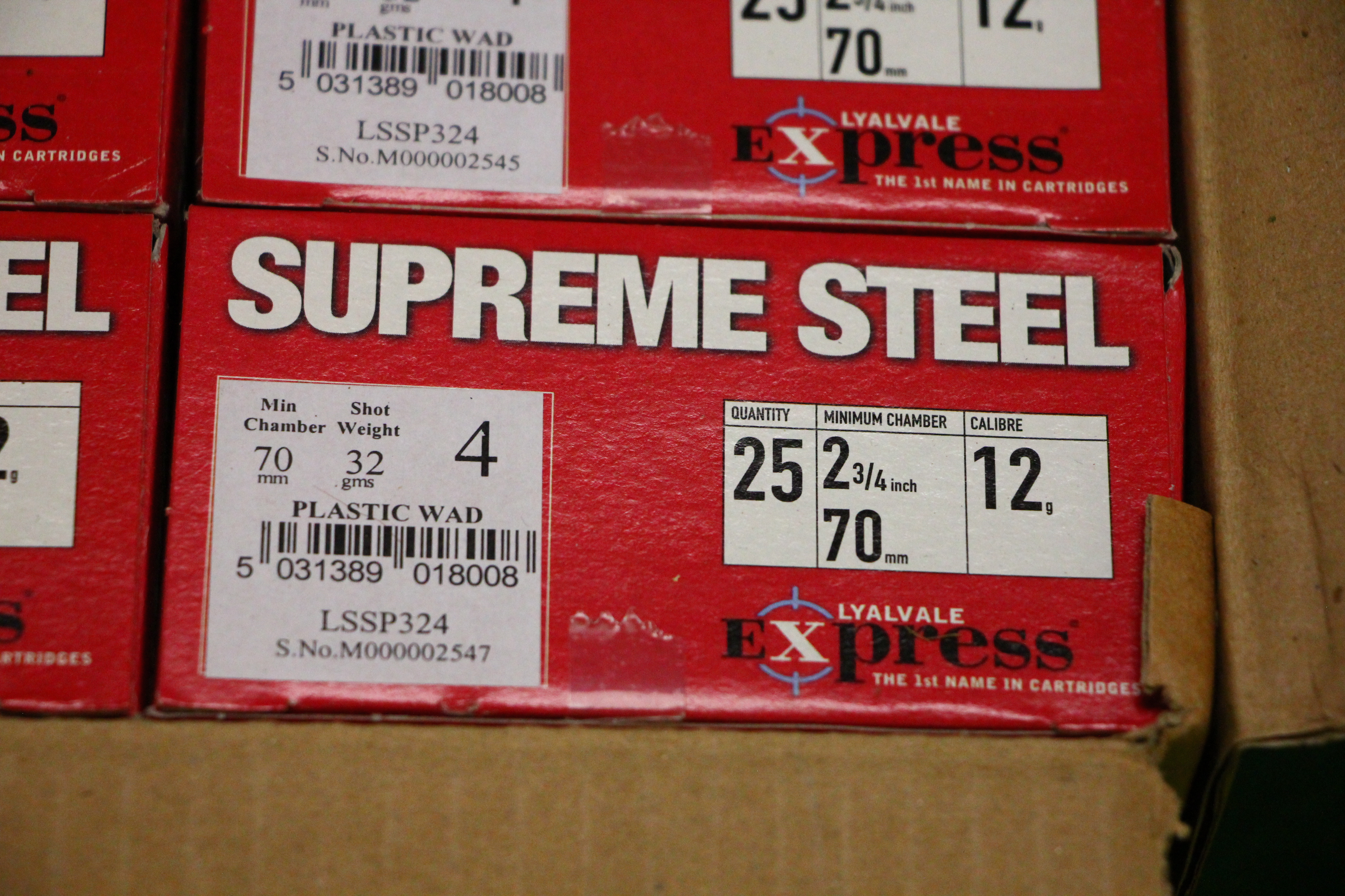 250 X 12 GAUGE LYALVALE EXPRESS 32 GRAM 4 SHOT SUPREEN STEEL CARTRIDGES - (TO BE COLLECTED IN - Image 2 of 2