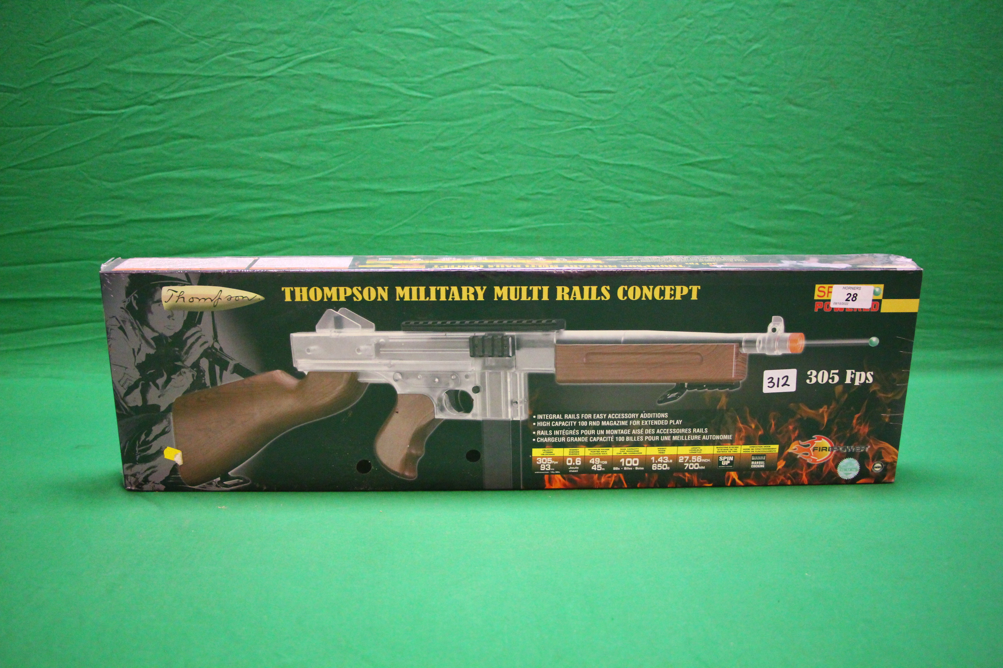 A THOMPSON SPRING POWERED AIR SOFT GUN BOXED AS NEW (ALL GUNS TO BE INSPECTED AND SERVICED BY