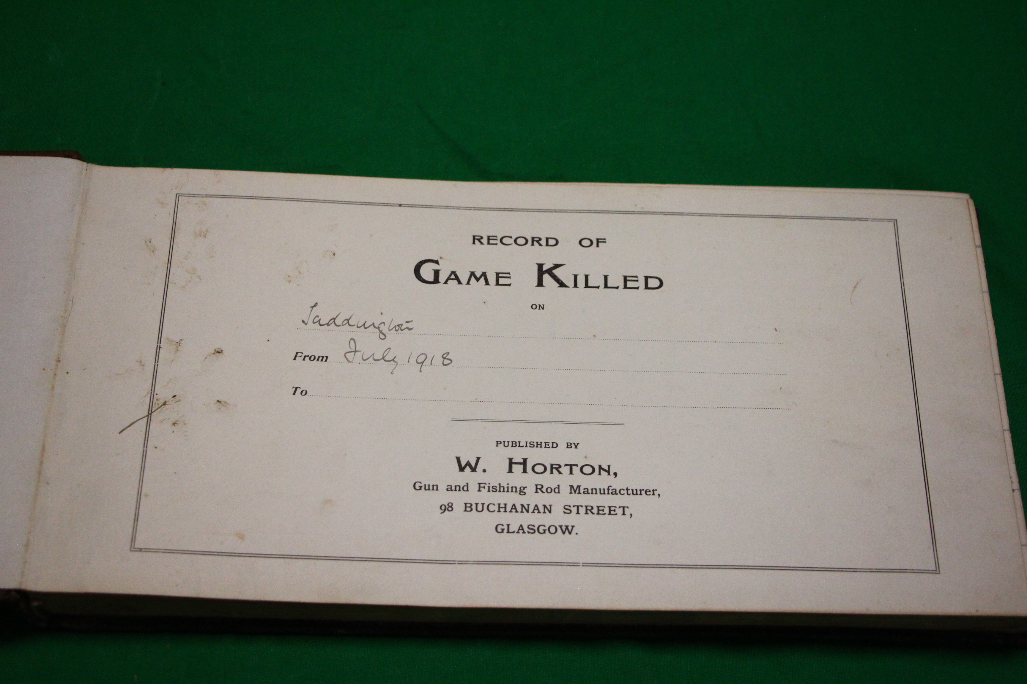 A VINTAGE LEATHER "GAME BOOK" LOG DATING BACK TO JULY 1918 - Image 2 of 5