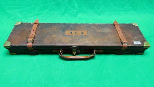 A GOOD QUALITY LEATHER BOUND MOTORING CASE WITH BRASS FIXINGS BEARING GALLYON & SONS LABEL WITH