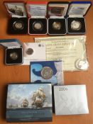 SMALL BOX GB SILVER PROOF COINS, IN CASES OR FOLDERS, 2005 NELSON TWO COIN SET,
