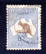 AUSTRALIA: 1915-28 £1 CHOCOLATE AND DULL BLUE USED, FEW SHORT PERFS AT TOP AND MINOR IMPERFECTIONS,