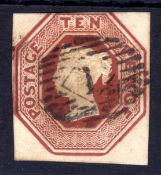 GB: 1847-54 10d EMBOSSED USED CUT SQUARE,