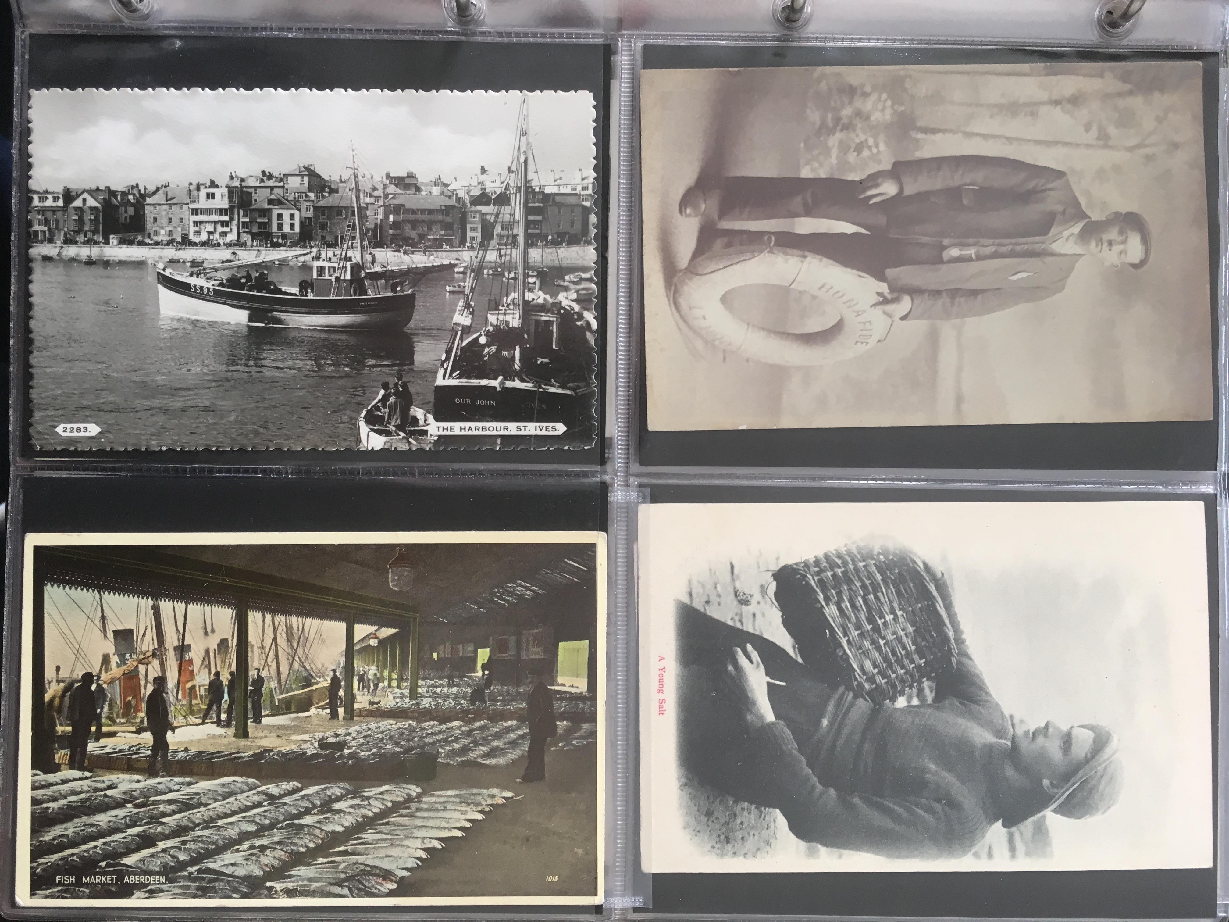 TWO ALBUMS WITH A COLLECTION OF FISHING INDUSTRY POSTCARDS, SOME LOCAL, ALSO SCOTLAND, CORNWALL, - Image 11 of 12