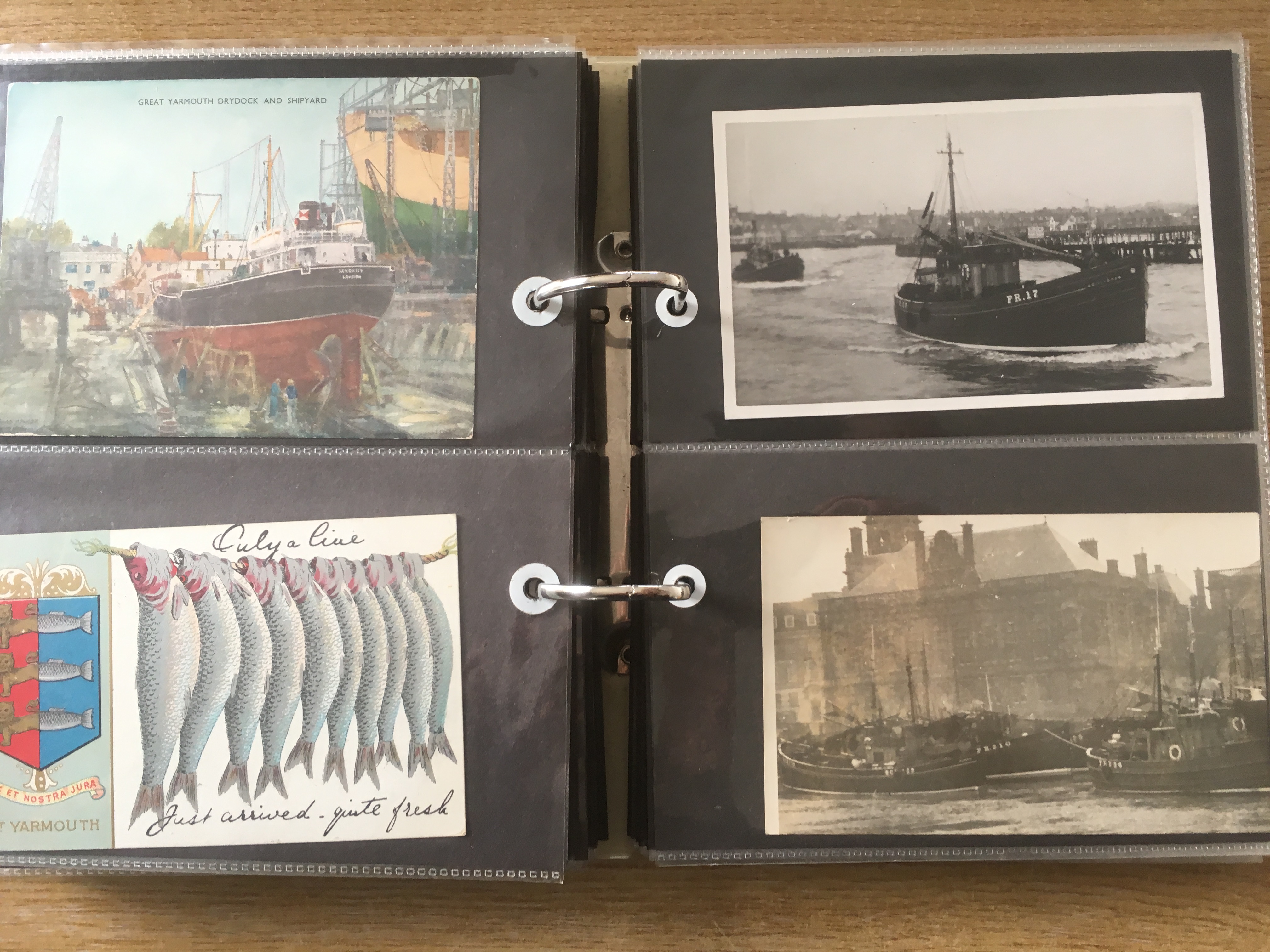 NORFOLK: TWO ALBUMS WITH A COLLECTION OF YARMOUTH AND GORLESTON FISHING INDUSTRY POSTCARDS, HARBOUR, - Image 8 of 12