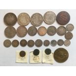 TUB OF MIXED MAINLY SILVER COINS, GB HALFCROWN 1817, 1910, SIXPENCE 1872, 1887, 1907, FRANCE,