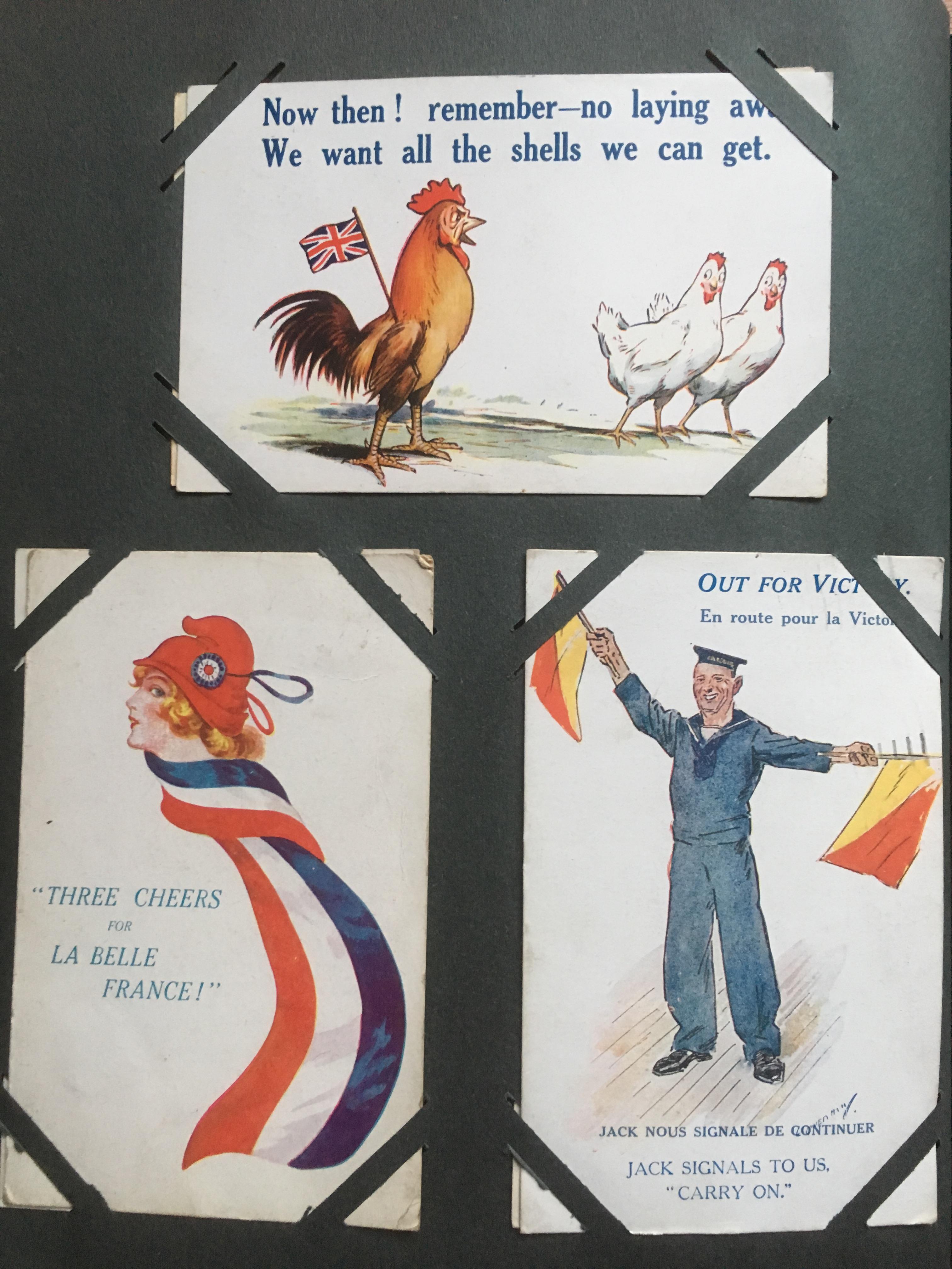 CORNER SLOT ALBUM OF MILITARY POSTCARDS, ARTISTS WITH HARRY PAYNE, MUCH WW1 WITH COMIC, SENTIMENT, - Image 17 of 19