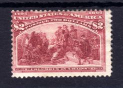 USA: 1893 COLUMBUS $2 UNUSED, RE-GUMMED,