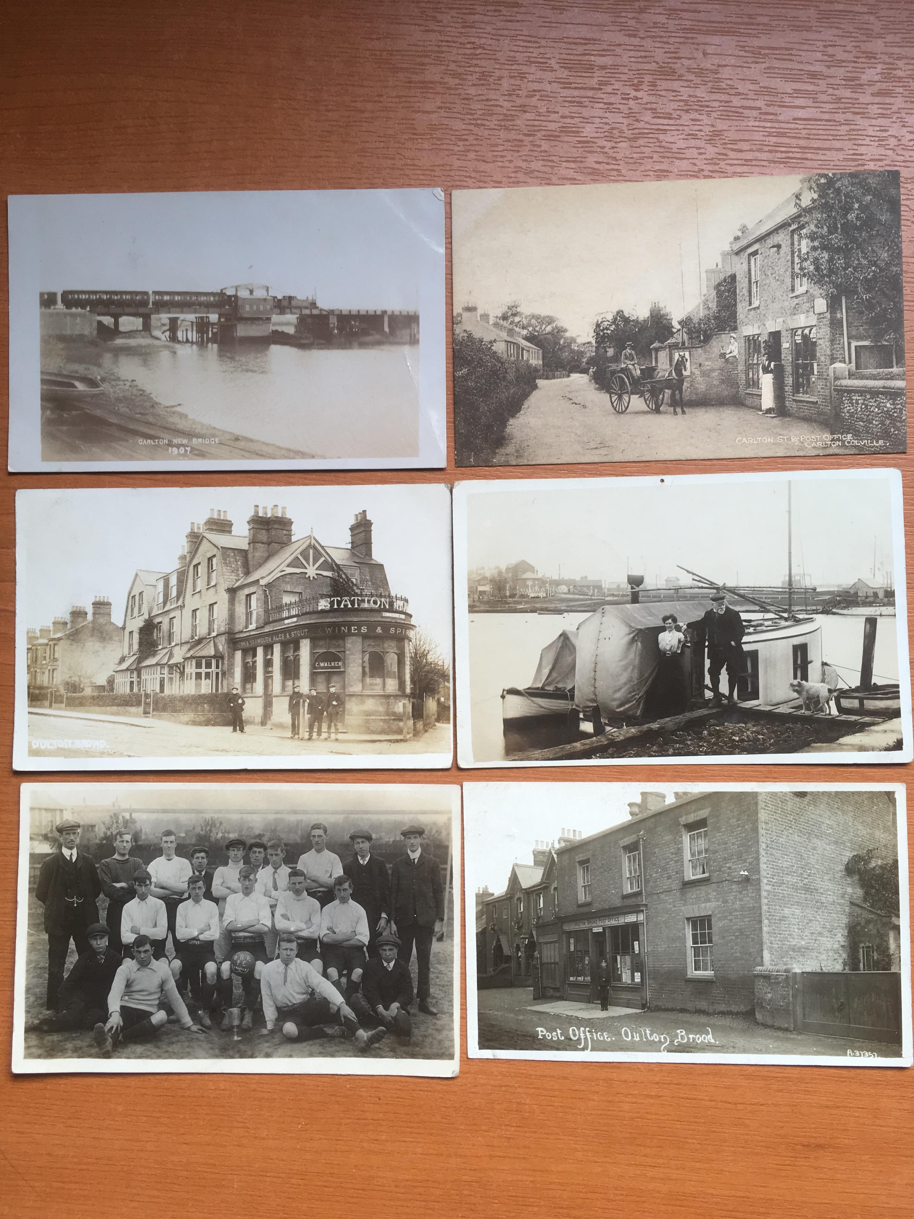 SUFFOLK: OULTON BROAD RP POSTCARDS INCLUDING POST OFFICE, STATION HOTEL, FOOTBALL TEAM,