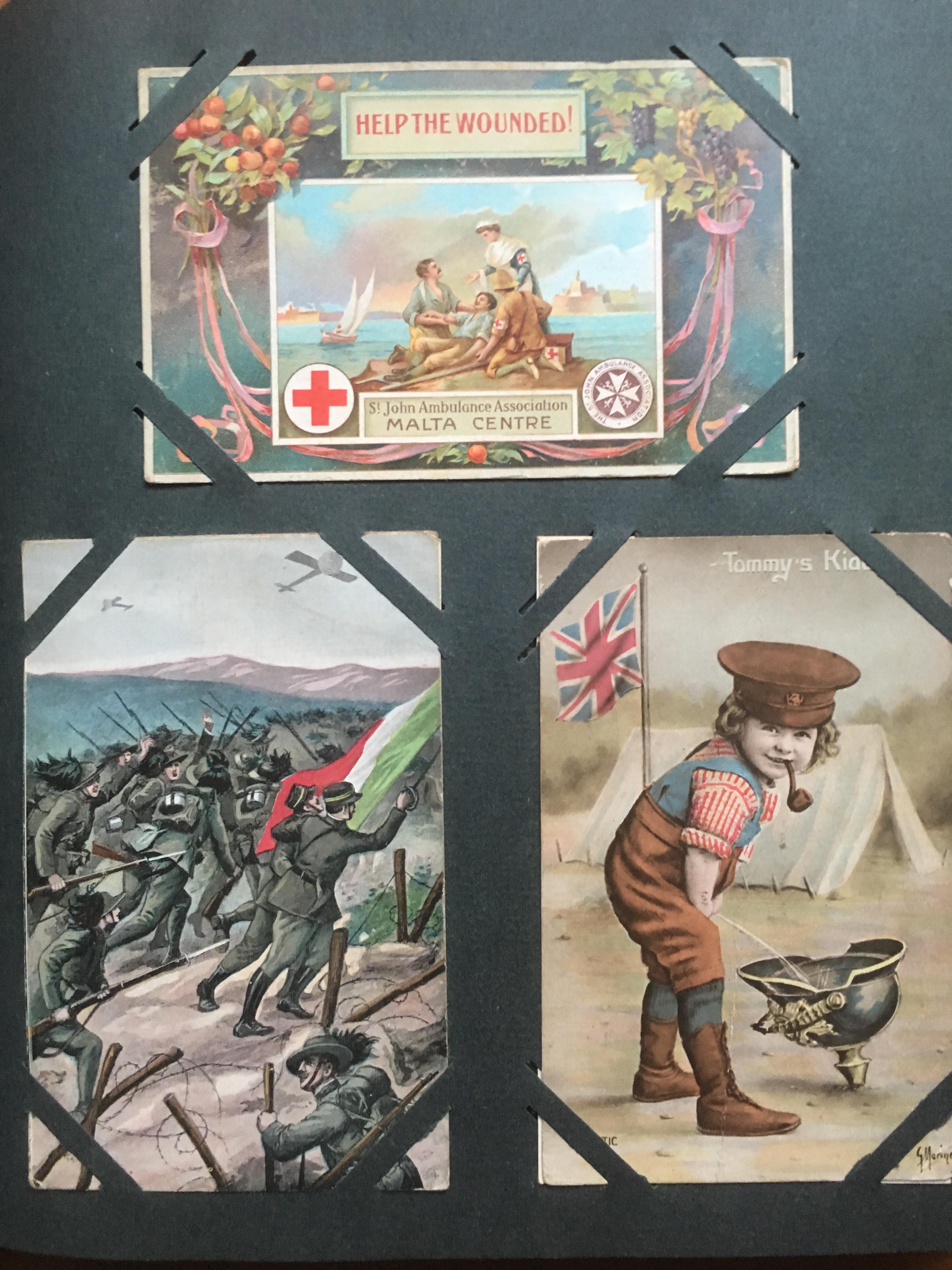 CORNER SLOT ALBUM OF MILITARY POSTCARDS, ARTISTS WITH HARRY PAYNE, MUCH WW1 WITH COMIC, SENTIMENT, - Image 4 of 19