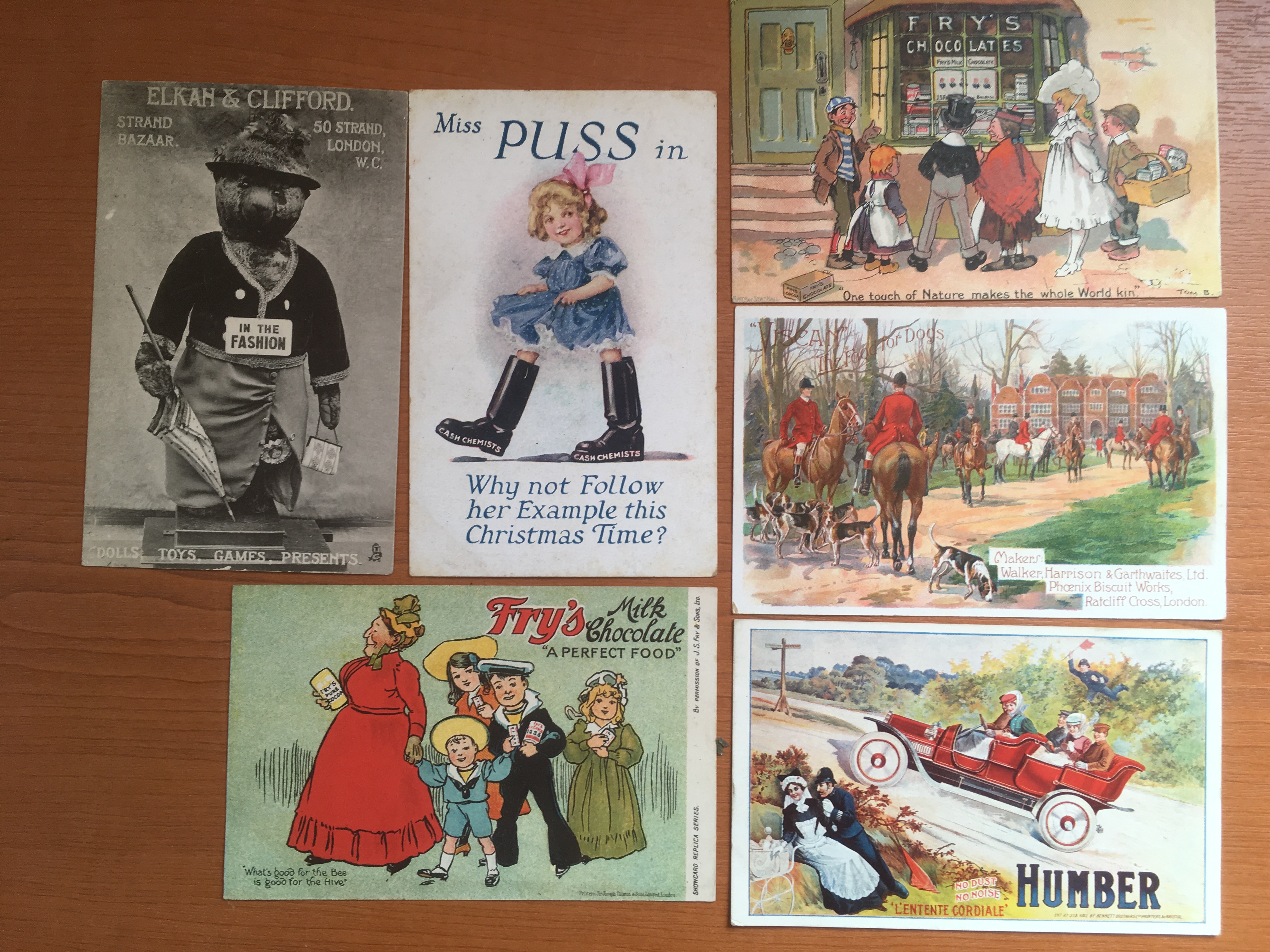 ADVERTISING POSTCARDS WITH HUMBER CAR, PHOENIX BISCUIT WORKS, FRYS (2),