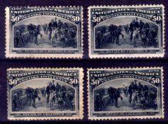 USA: 1893 COLUMBUS 50c (4), PART OG OR RE-GUMMED, FEW FAULTS,