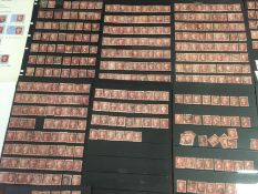 GB: FILE BOX LARGE QUANTITY USED 1854-64 1d STARS ON LEAVES, STOCKCARDS, IN PACKETS, MANY ON PIECES,