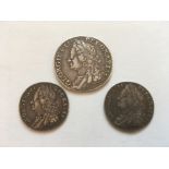 GB COINS: SHILLING 1750 (SMALL INCLUSION) SIXPENCE 1743,