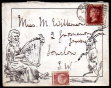 GB: 1878 CHEADLE TO LONDON PRINTED ENVELOPE DEPICTING BIBLICAL FIGURE PLAYING HARP ALONGSIDE