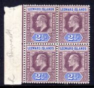 LEEWARD ISLANDS: 1902-11 2½d WIDE 'A' VARIETIES OG WITHIN BLOCKS OF FOUR, ALL THREE ISSUES SG 23a,