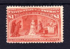 USA: 1893 COLUMBUS $1 UNUSED, RE-GUMMED,