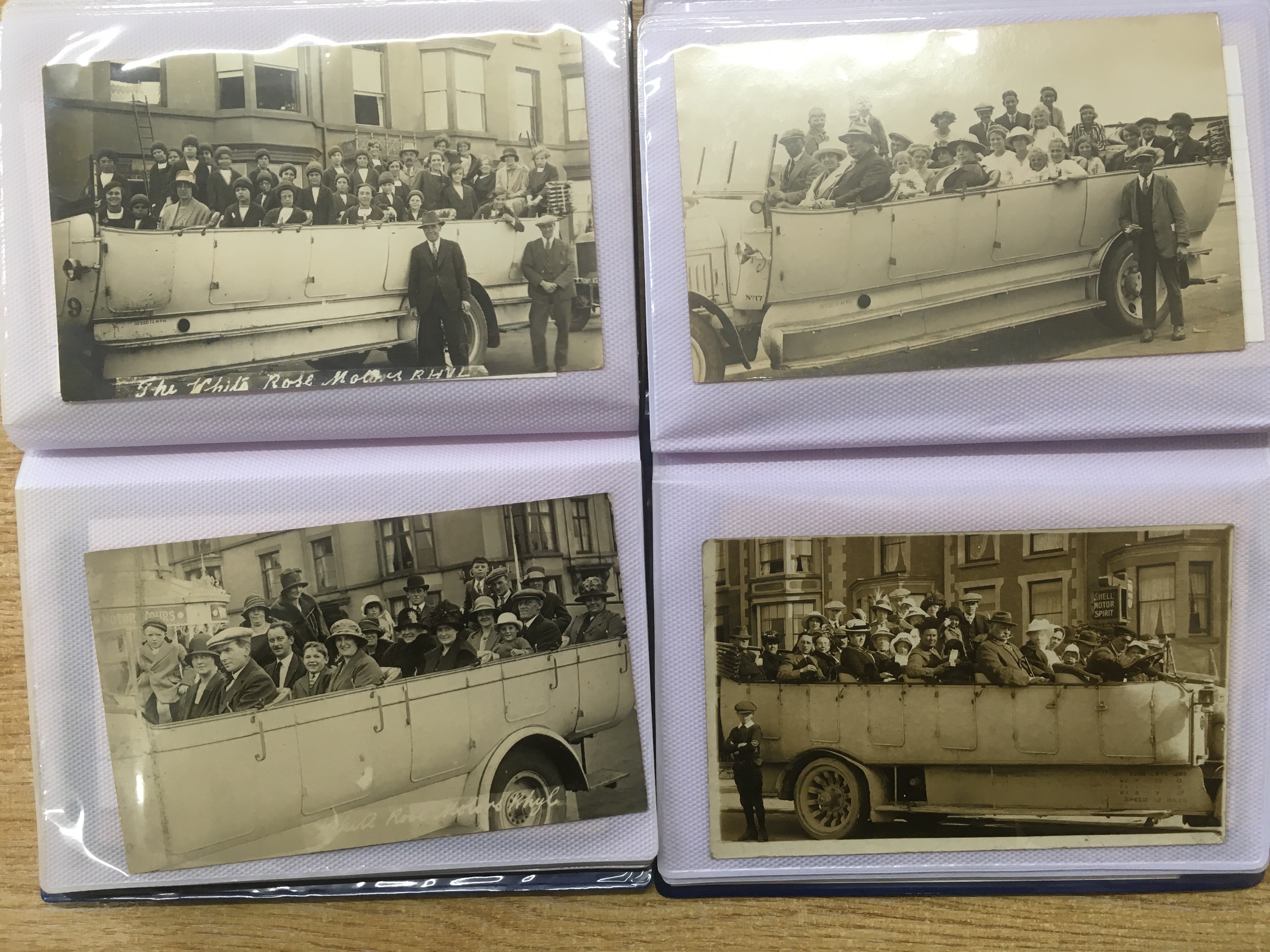 A COLLECTION IN TWO FOLDERS OF POSTCARDS SHOWING CHARABANCS AT RHYL, MAINLY RPs WITH DAY TRIPPERS, - Image 4 of 4