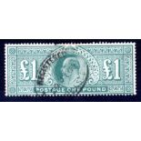 GB: 1902-10 £1 DULL BLUE GREEN USED,