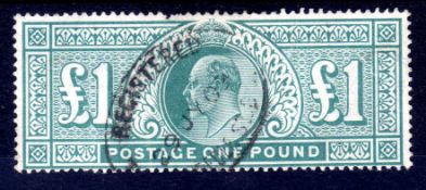 GB: 1902-10 £1 DULL BLUE GREEN USED,