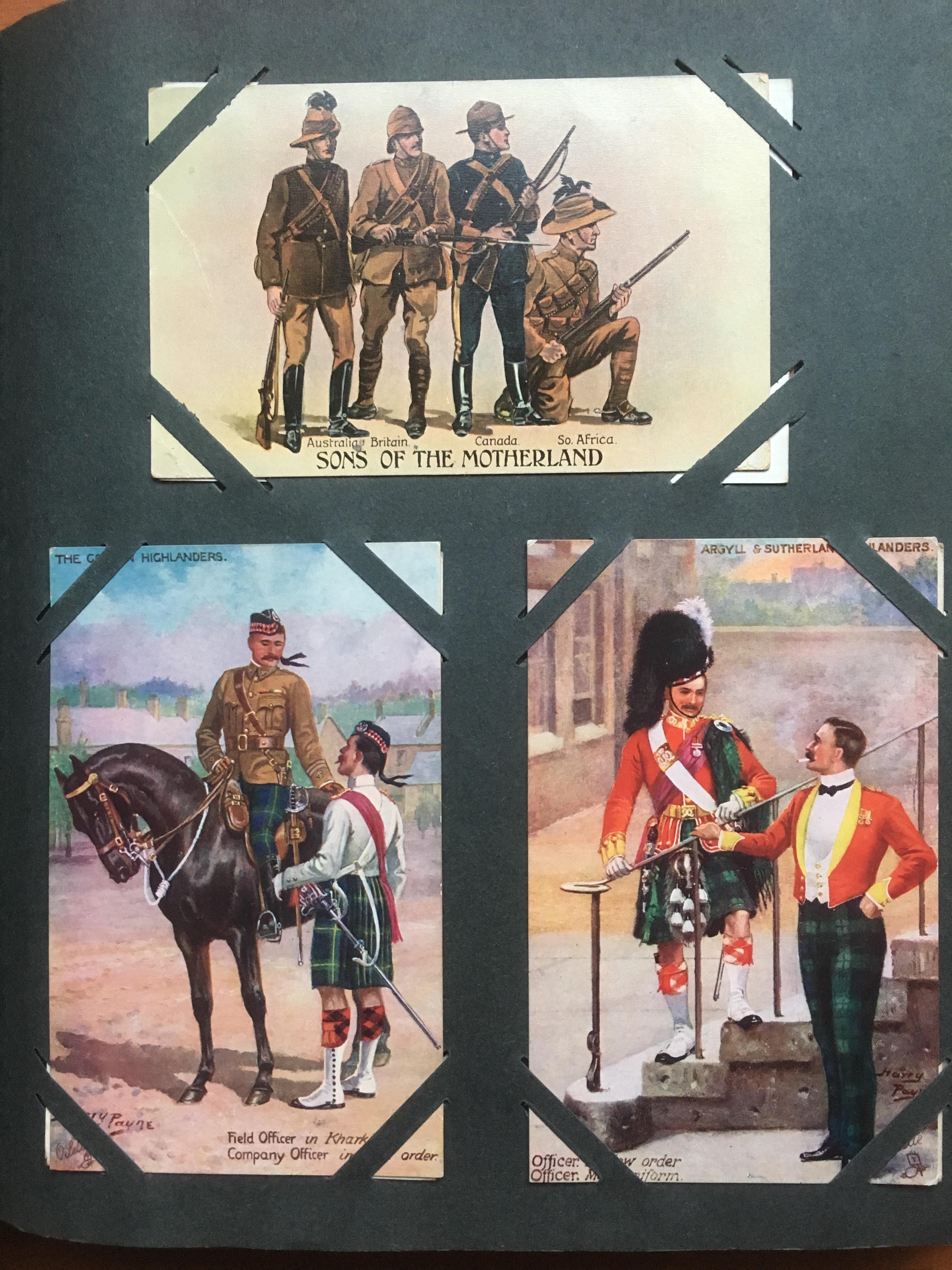 CORNER SLOT ALBUM OF MILITARY POSTCARDS, ARTISTS WITH HARRY PAYNE, MUCH WW1 WITH COMIC, SENTIMENT, - Image 6 of 19