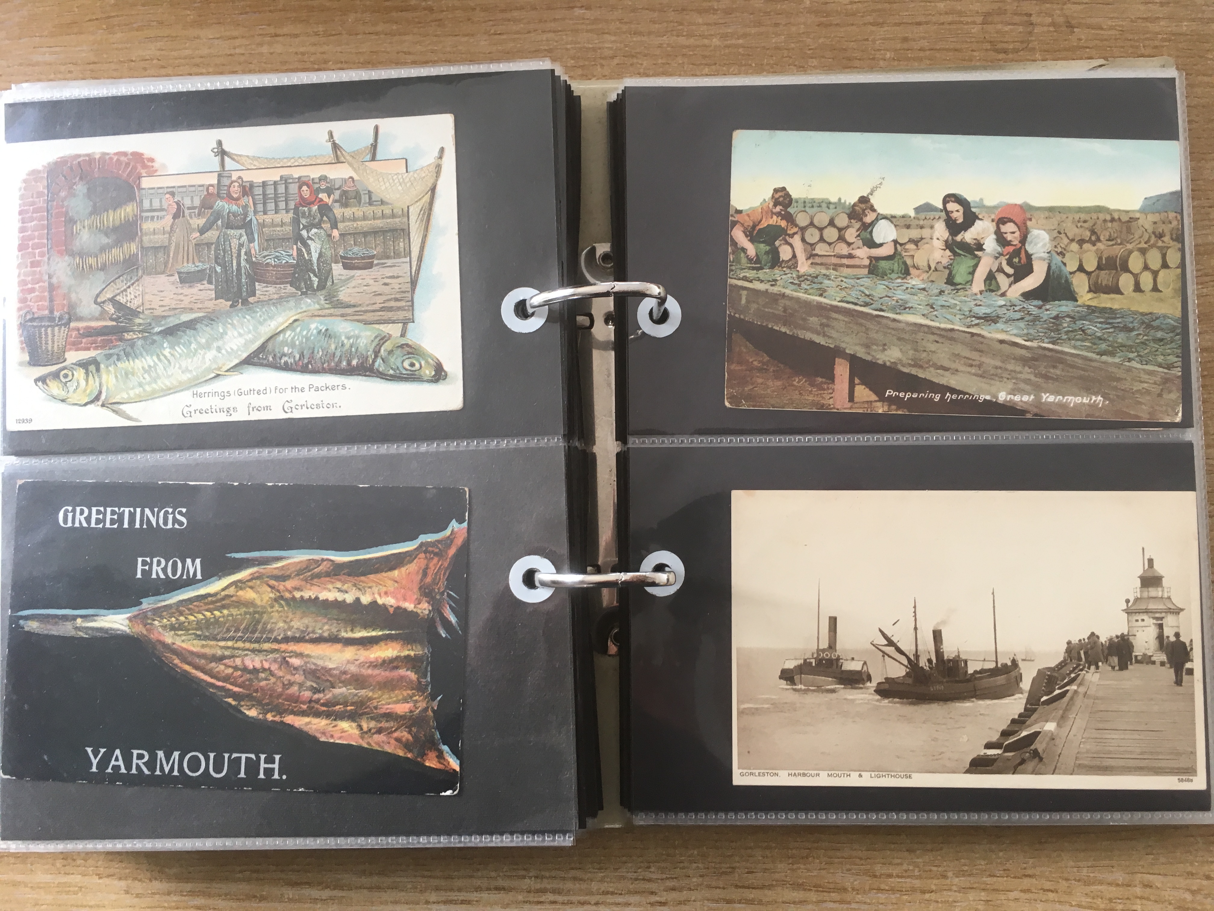 NORFOLK: TWO ALBUMS WITH A COLLECTION OF YARMOUTH AND GORLESTON FISHING INDUSTRY POSTCARDS, HARBOUR, - Image 10 of 12