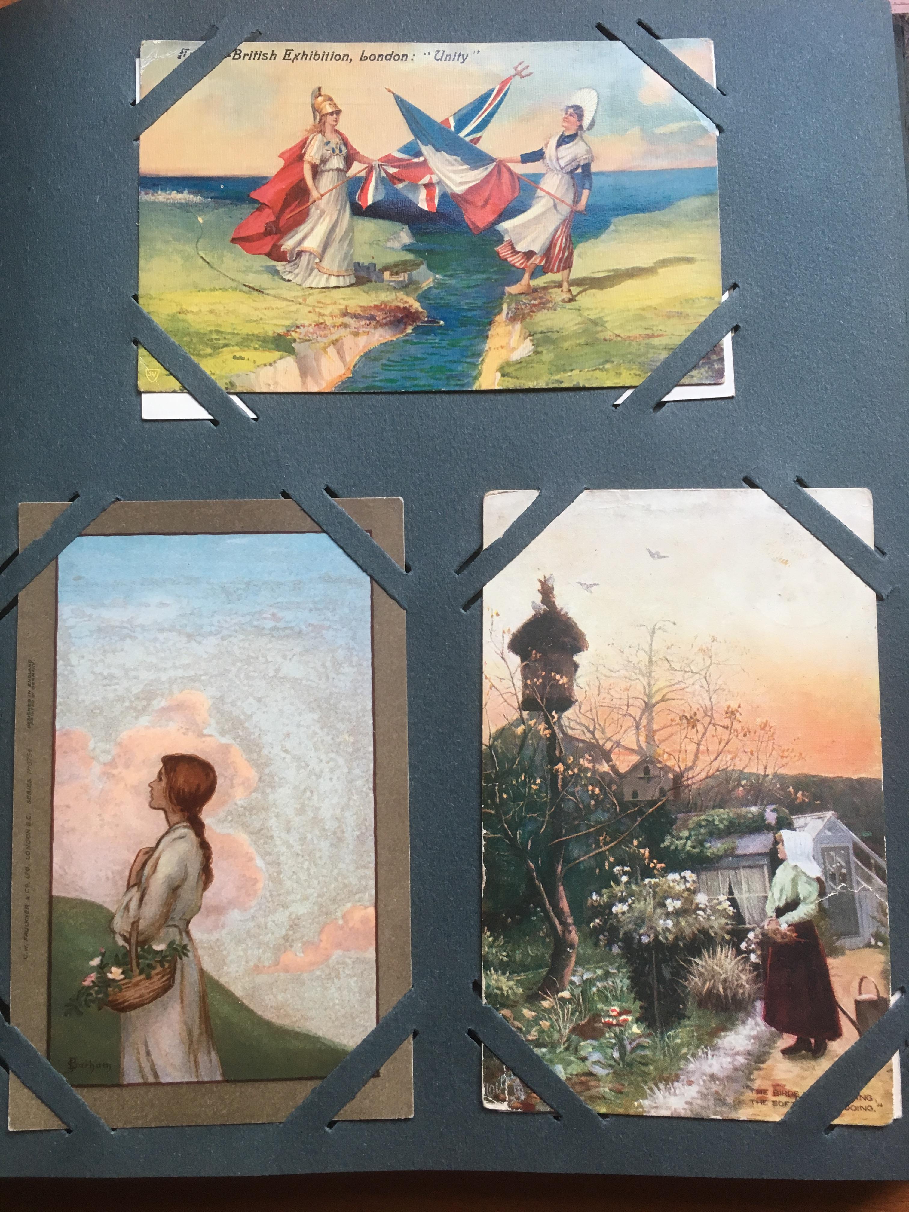 CORNER SLOT ALBUM OF MIXED SUBJECTS POSTCARDS, COMIC, ARQ, RURAL, ADVERTISING, VALENTINES, WW1, - Image 5 of 8