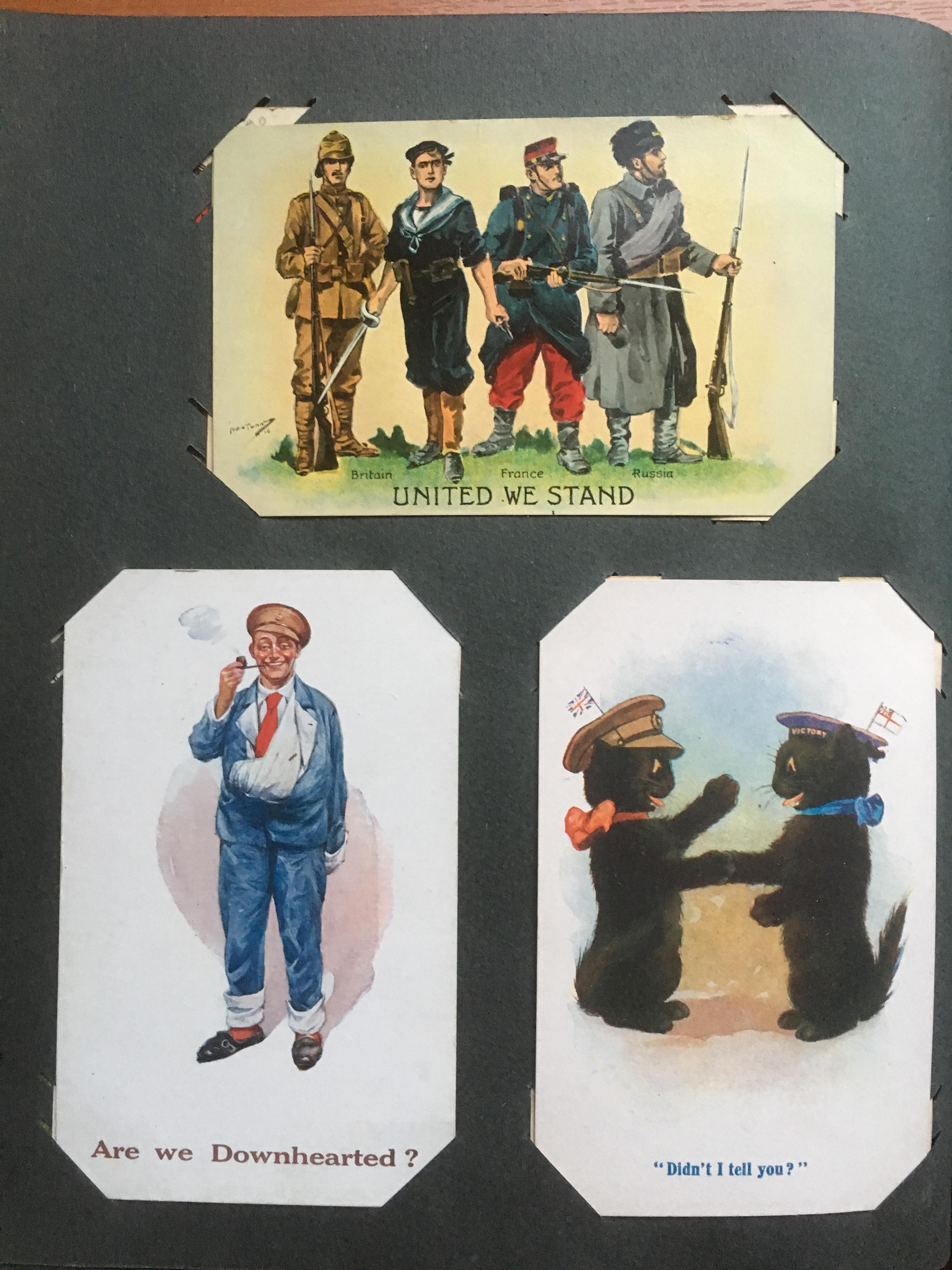 CORNER SLOT ALBUM OF MILITARY POSTCARDS, ARTISTS WITH HARRY PAYNE, MUCH WW1 WITH COMIC, SENTIMENT, - Image 13 of 19