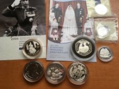 SELECTION MAINLY PROOF COINS IN CAPSULES, ALDERNEY 2007 DIAMOND WEDDING CROWN,