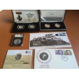 SMALL BOX COINS INCLUDING 2006 BRUNEL £2 SILVER PROOF SET, 2006 VICTORIA CROSS 50p SILVER PROOF SET,