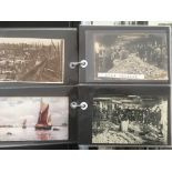 SUFFOLK: ALBUM WITH A COLLECTION OF LOWESTOFT FISHING INDUSTRY POSTCARDS, HARBOUR, DRIFTERS,