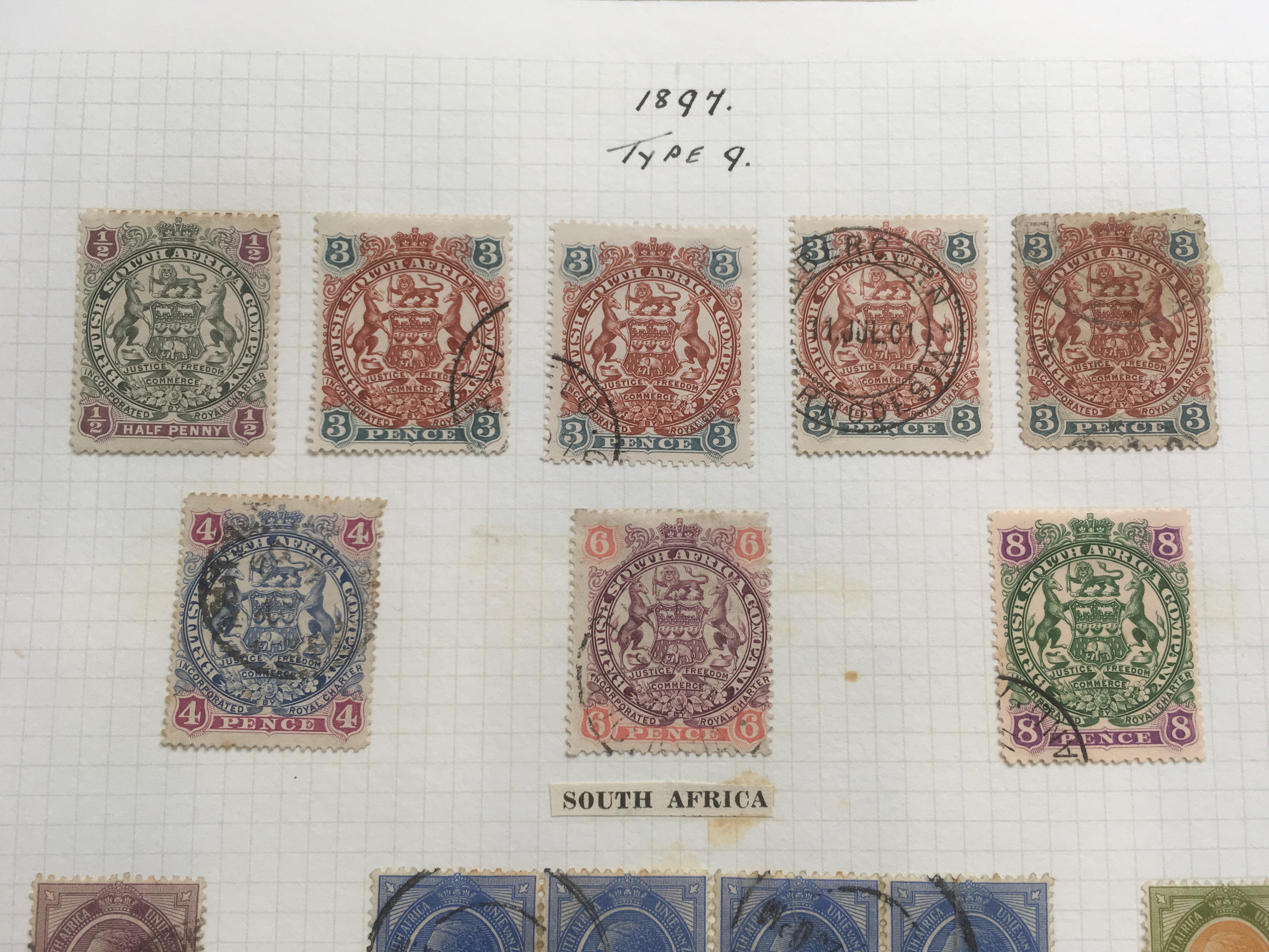 RHODESIA: 1892-3 £10 USED CANCELLED 1892 CDS (NOT GUARANTEED), 1896-7 ARMS ISSUES TO 5/- USED, - Image 3 of 5