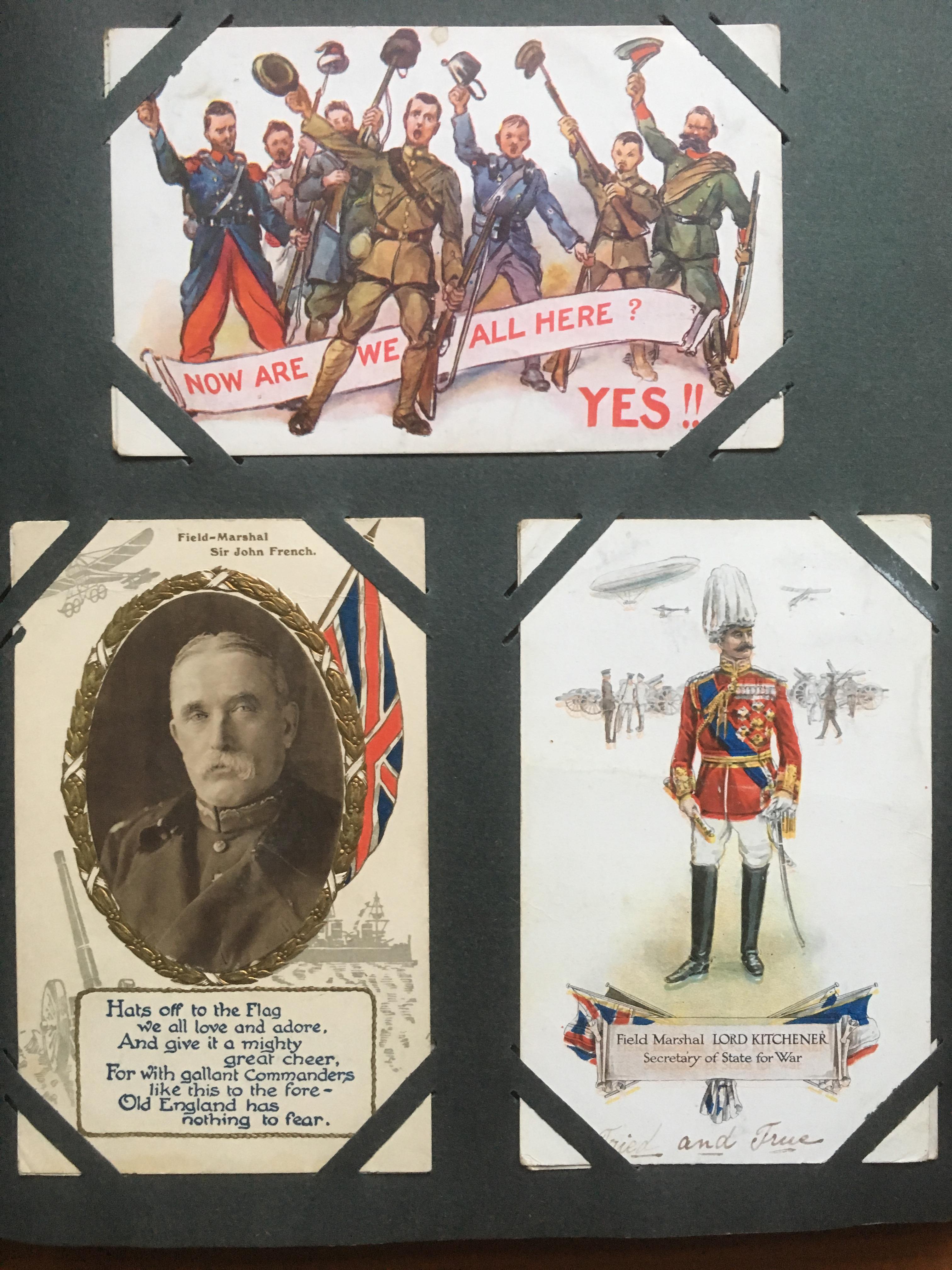CORNER SLOT ALBUM OF MILITARY POSTCARDS, ARTISTS WITH HARRY PAYNE, MUCH WW1 WITH COMIC, SENTIMENT, - Image 10 of 19