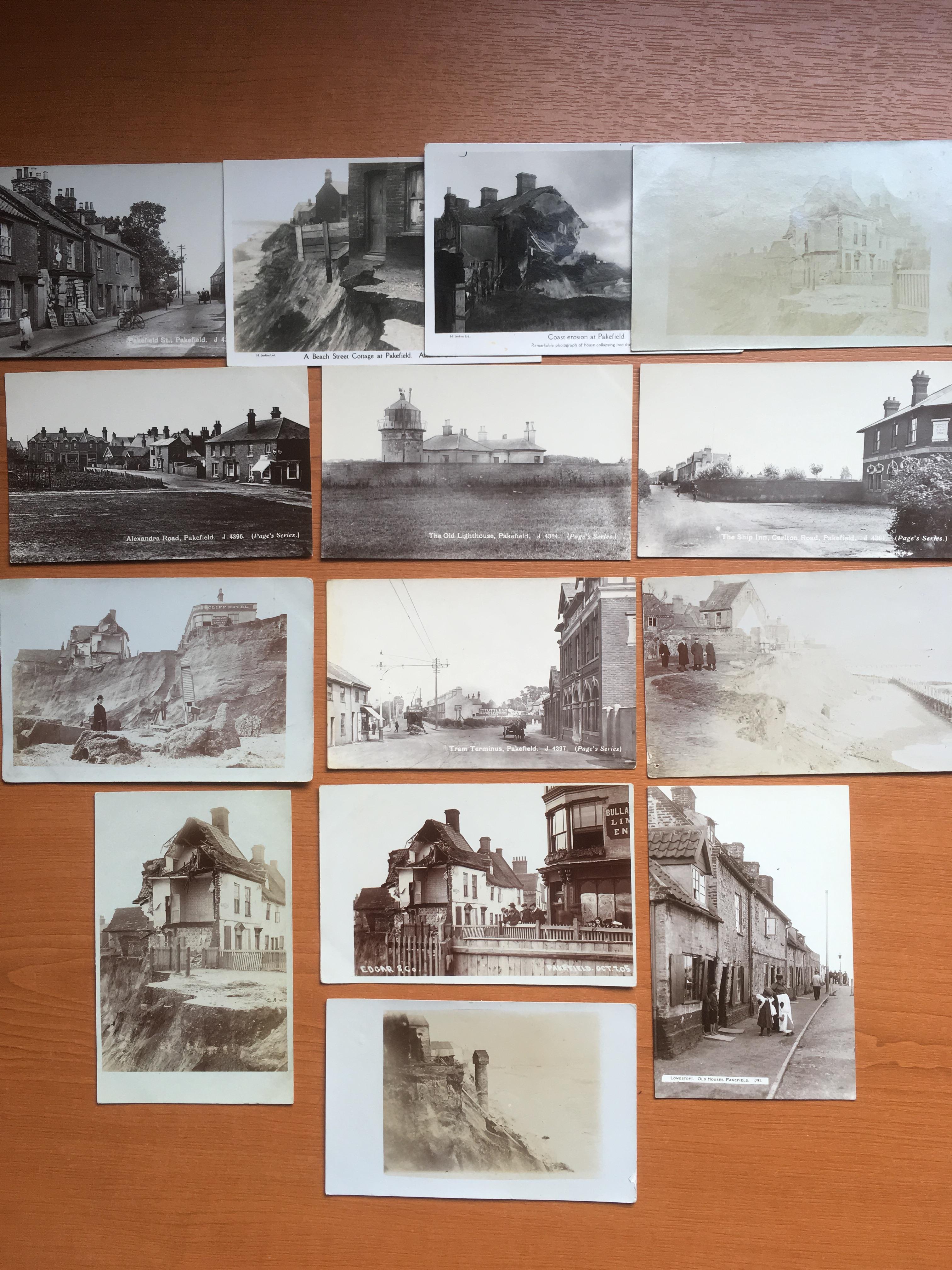 SUFFOLK: SMALL COLLECTION PAKEFIELD RP POSTCARDS, COASTAL EROSION, TRAM TERMINUS, SHIP INN,