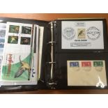 BINDER WITH A COLLECTION MODERN ISSUES, MOSTLY MNH WITH A FEW COVERS, MANY BIRDS THEMATIC SETS,