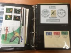 BINDER WITH A COLLECTION MODERN ISSUES, MOSTLY MNH WITH A FEW COVERS, MANY BIRDS THEMATIC SETS,