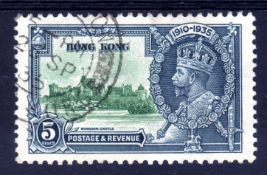 HONG KONG: 1935 SILVER JUBILEE 5c 'FLAGSTAFF ON RIGHTHAND TURRET' USED,