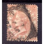 GB: 1867-80 2/- BROWN QB USED CANCELLED SQUARED CIRCLE, SHORT CORNER PERFS.