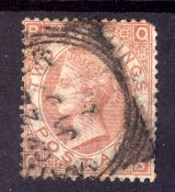 GB: 1867-80 2/- BROWN QB USED CANCELLED SQUARED CIRCLE, SHORT CORNER PERFS.