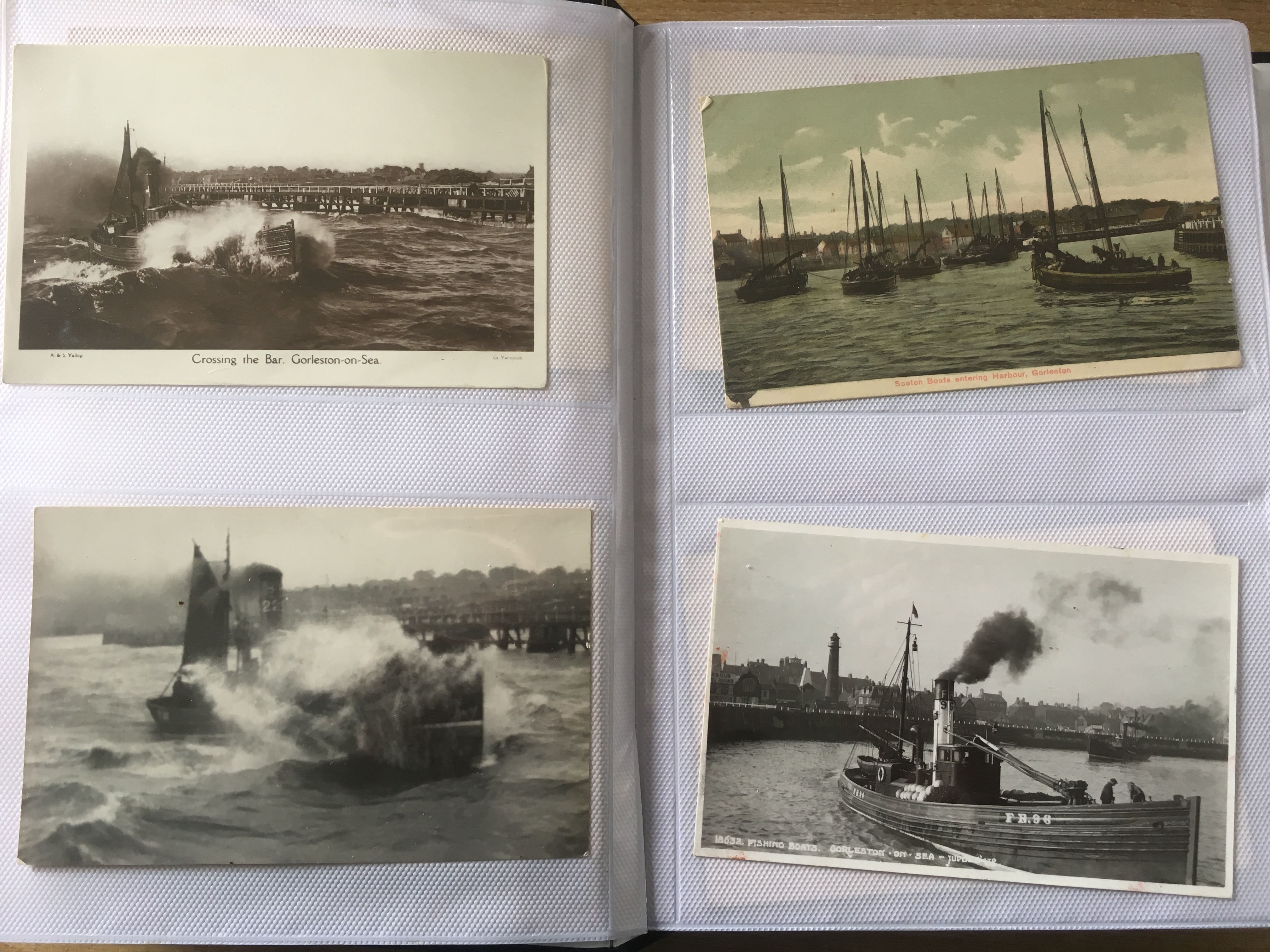 NORFOLK: TWO ALBUMS WITH A COLLECTION OF YARMOUTH AND GORLESTON FISHING INDUSTRY POSTCARDS, HARBOUR,