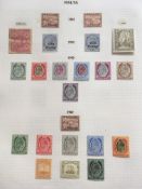 MALTA: 1886-1927 OG COLLECTION ON LEAVES WITH 1886 5/- (WRINKLED AND TONING), 1899 2/6,
