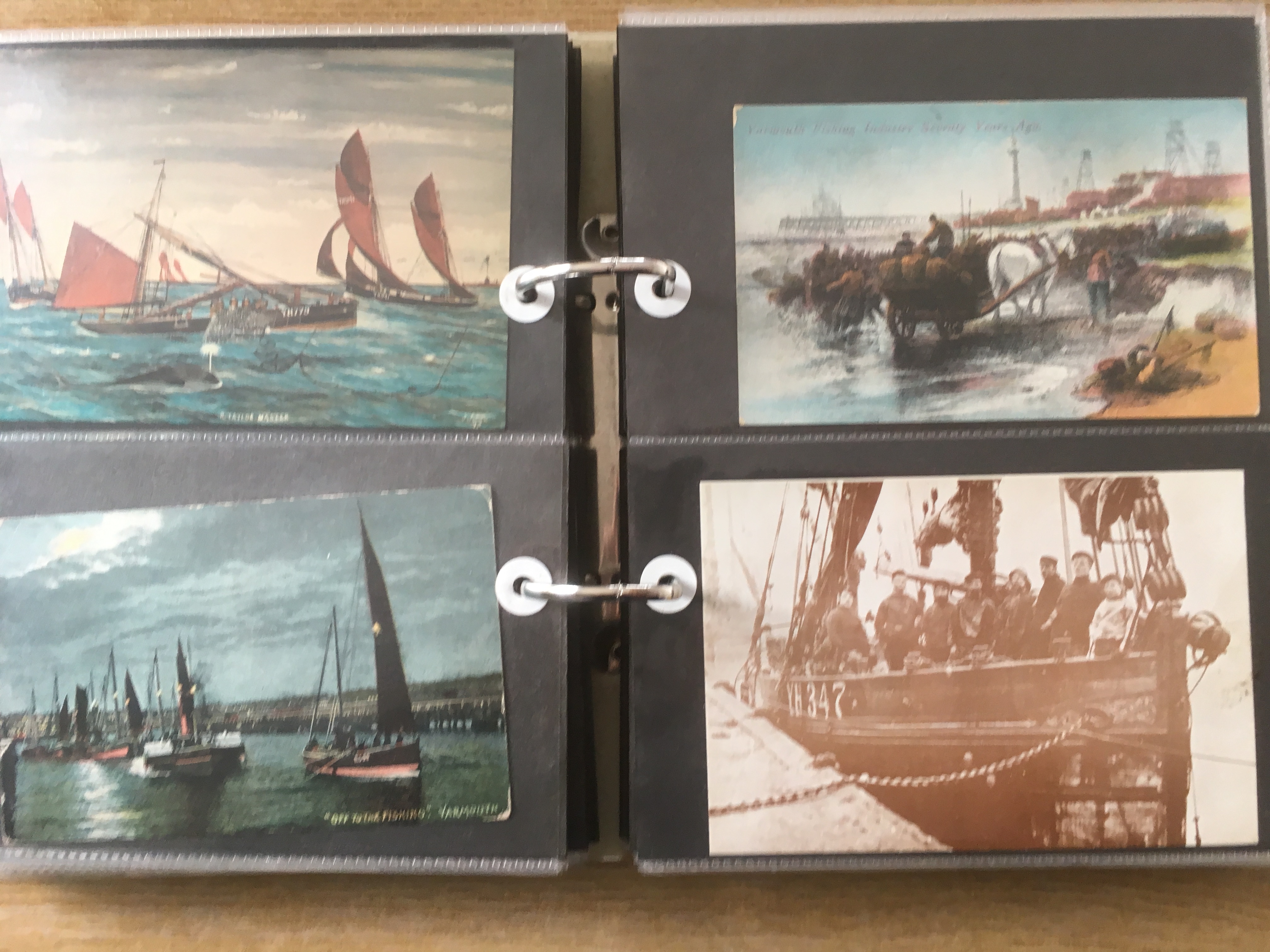 NORFOLK: TWO ALBUMS WITH A COLLECTION OF YARMOUTH AND GORLESTON FISHING INDUSTRY POSTCARDS, HARBOUR, - Image 7 of 12