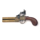 A 60-BORE FLINTLOCK ALL-BRASS TAP-ACTION OVER-UNDER PISTOL, UNSIGNED, no visible serial number,