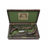 E. BOND, LONDON A GOOD CASED PAIR OF .650 FLINTLOCK OFFICER'S PISTOLS, no visible serial numbers,